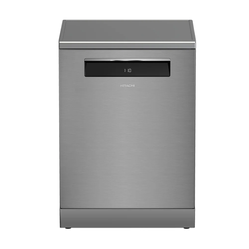 HITACHI Two-Tier Dishwasher (Vertical / 8 Programs / 16 Place Settings / LED Touch Display / Inverter Motor / Quick Wash / Intensive Wash / Auto Door Opening / Silver)