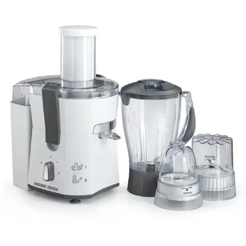 BLACK&DECKER Fruit Juicer Complete Set 500W, 1.5 Liter Blender + Coffee Grinder + Vegetable Chopper, Ice Crusher Function, White