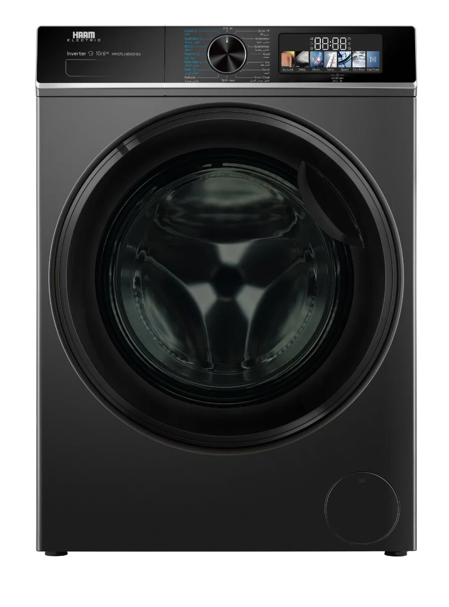 Haam Inverter Front Loading Washing Machine With Dryer, 10 Kg Wash/6 Kg Dryer, 15 Programs, Dark Silver