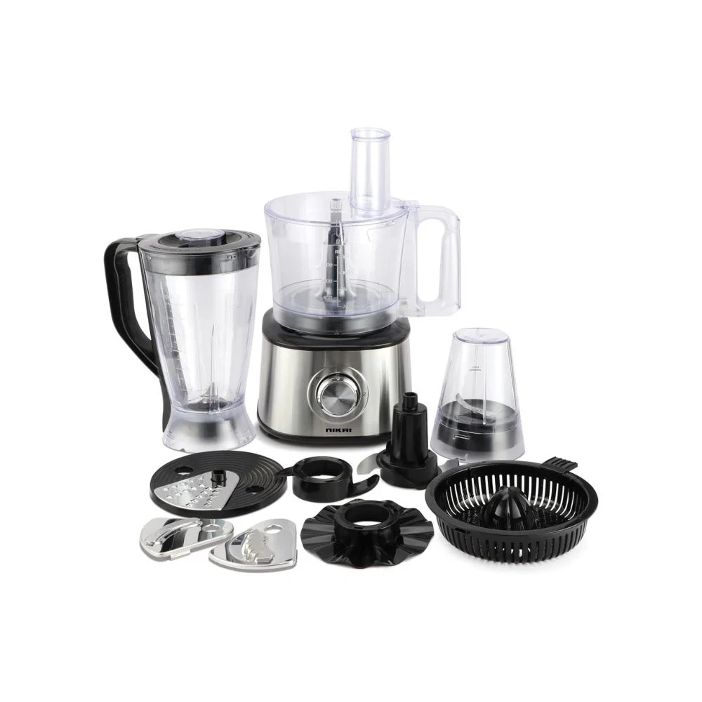 Nikai Food Processor, 10 In 1, 1000 Watts, Two Speeds, Silver