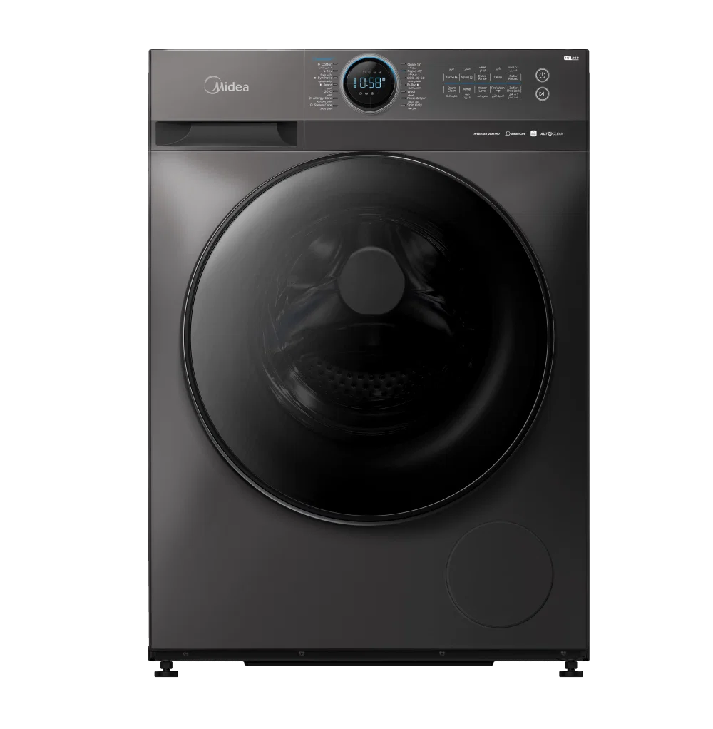 Midea - Automatic Front-Load Washing Machine, 12 kg, 75% Dry, 14 Programs, Wi-Fi, Inverter, Steam Care, Quick Wash, White, Black Door