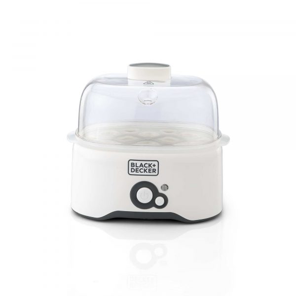 BLACK+DECKER Egg Cooker – 7 Egg Capacity- 2 Poaching Pans – White