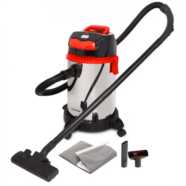 Nikai Wet and Dry Vacuum Cleaner 30 L, 1400W, Stainless Steel Drum, White-Red