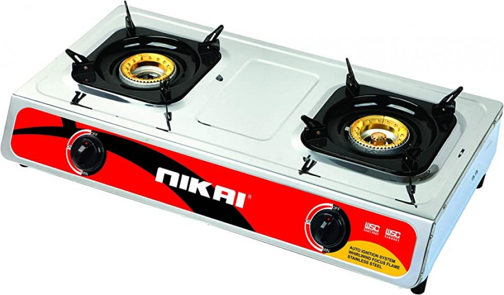 Nikai 2-burner gas hob, stainless steel, self-ignition