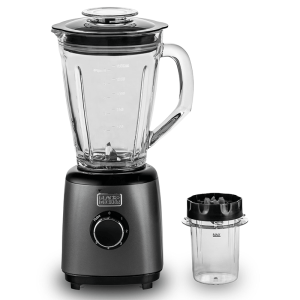 BLACK+DECKER Glass Blender with Grinder  –  1.5L – 5 Speeds – 2 Pieces set 500W  – Black