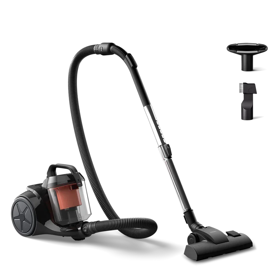 PHILIPS Bagless Vacuum Cleaner 1200W, 1.3 Liter,1000 Series, PowerCyclone 3, Deep Black & Coral