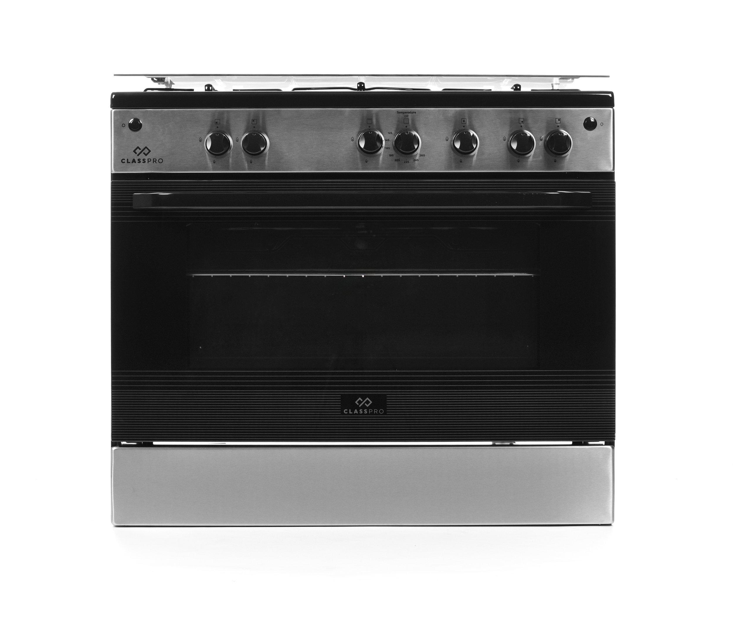 Classpro Freestanding Gas Cooker, 90×60 cm, 5 Burners, Stainless Steel & Black