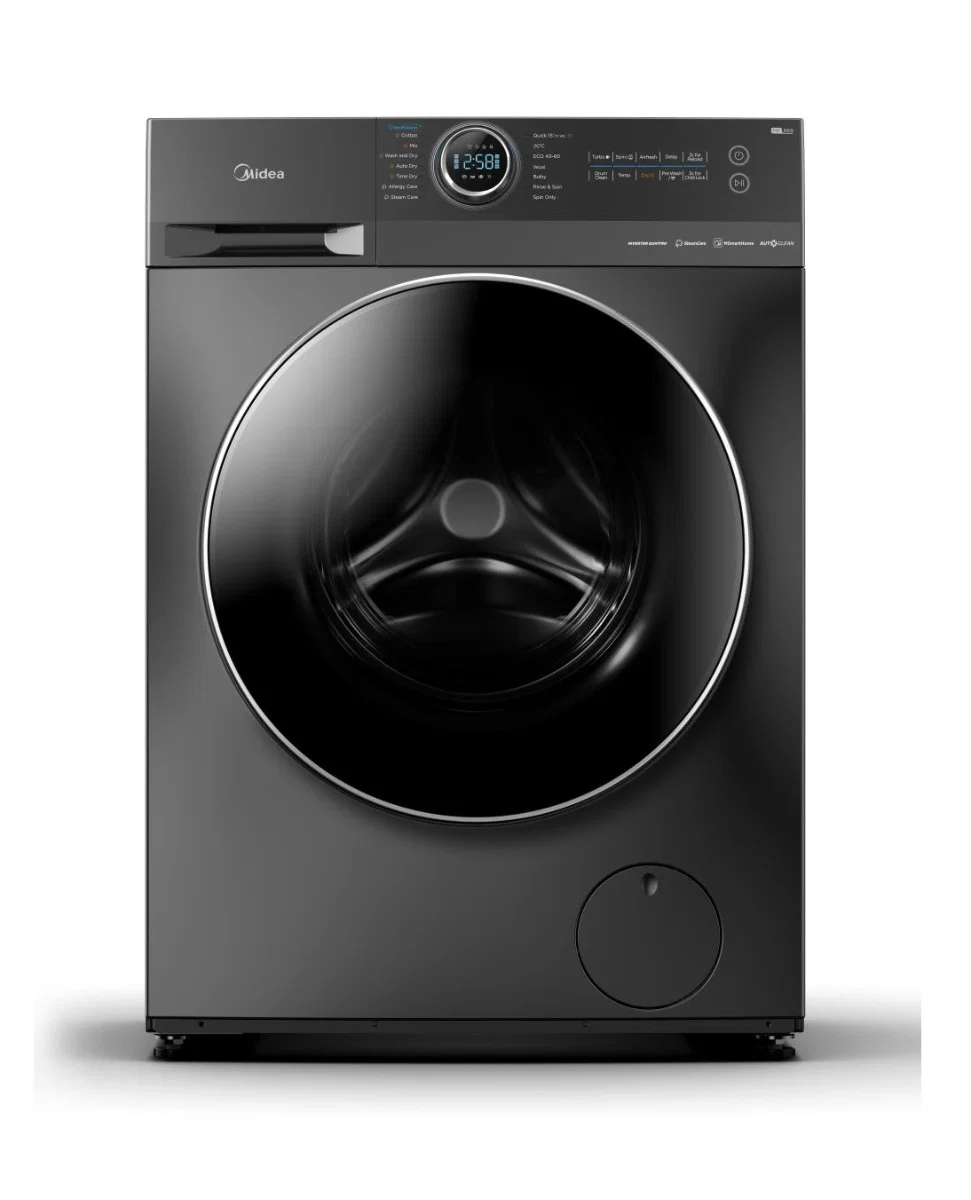 Midea - Automatic Front-Load Washing Machine, 10 kg, 7 kg full Drying, Steam Care Program, 14 Programs, Wi-Fi, 1400 RPM, Black