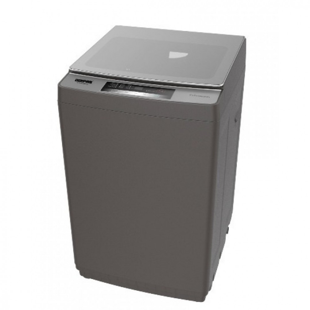 Geepas top-loading automatic washing machine, 9 kg capacity, glass door, silver