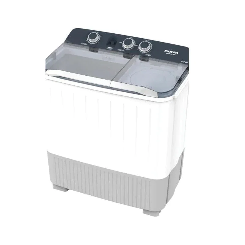 NIKAI Twin-Tub Washing Machine 9 KG, SEMI AUTO, WHITE