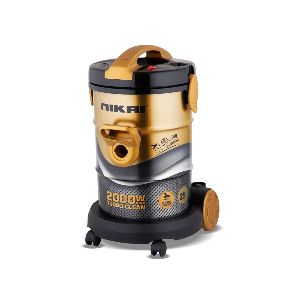 Nikai Barrel Vacuum Cleaner, 25 L, 2000 W, Metal Telescopic Tube, Gold