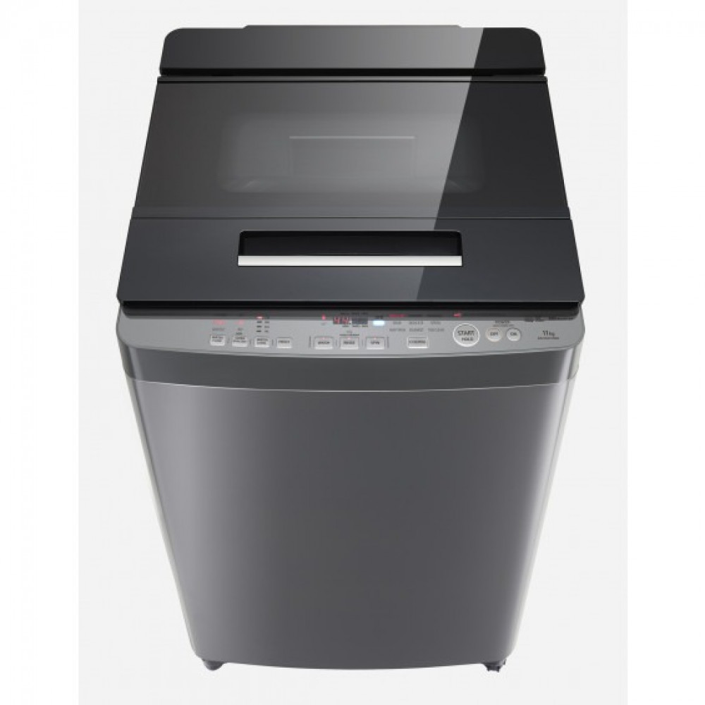 Toshiba automatic washing machine, top loading, 11 kg, glass door, dark silver, inverter