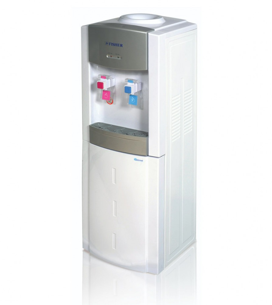 Fisher water dispenser, 2 hot and cold taps, safety lock, storage compartment