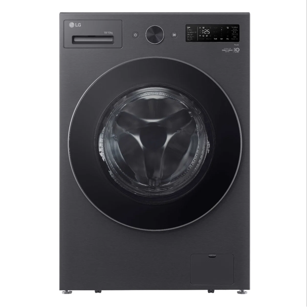 LG 18 kg Front Load Washing Machine, Black, with Dryer