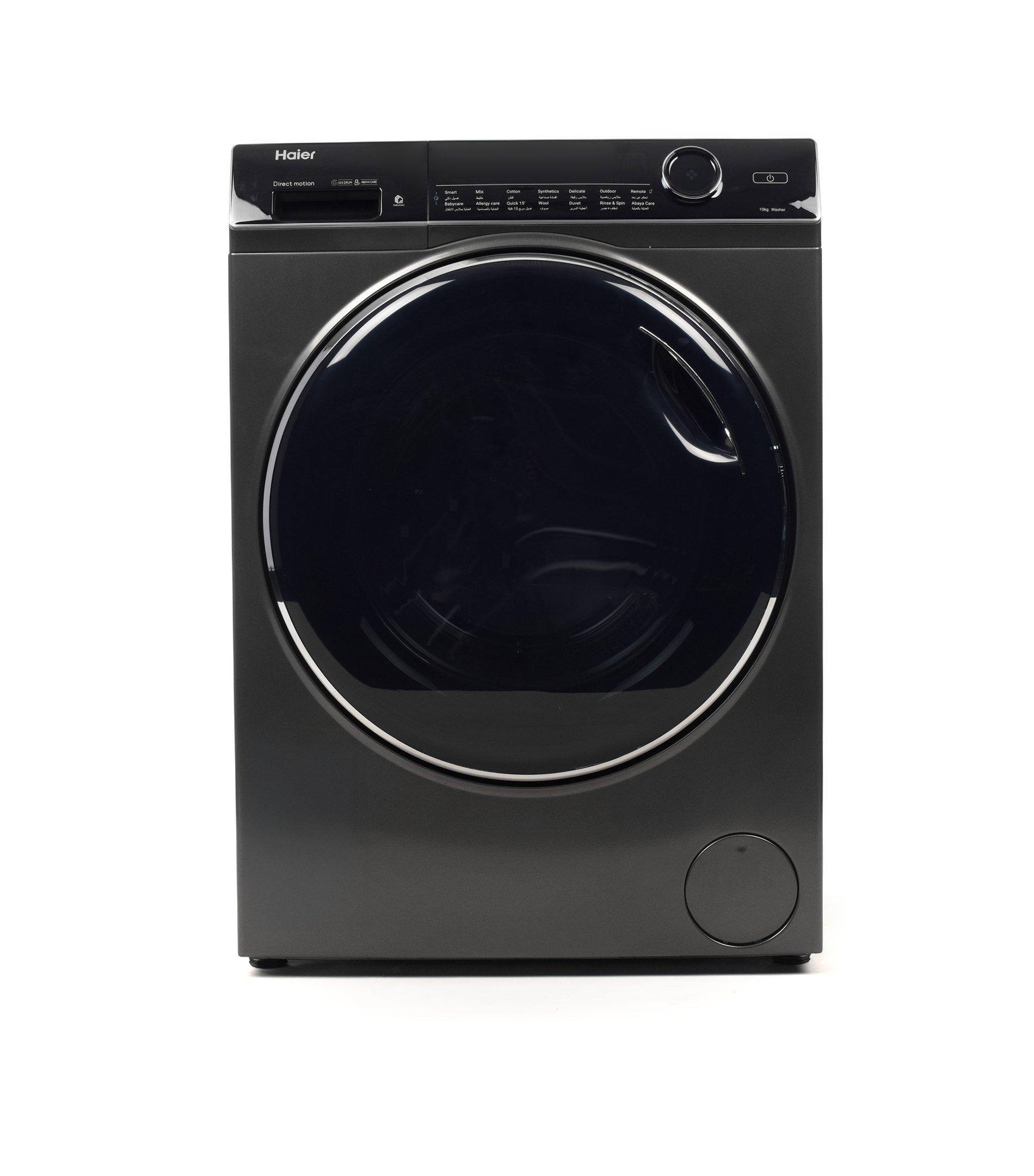 Haier Front Load Washer 10kg, DMM Inverter, 525 Drum, Abaya Care, 14 Programs, Wi-Fi, Space Black
