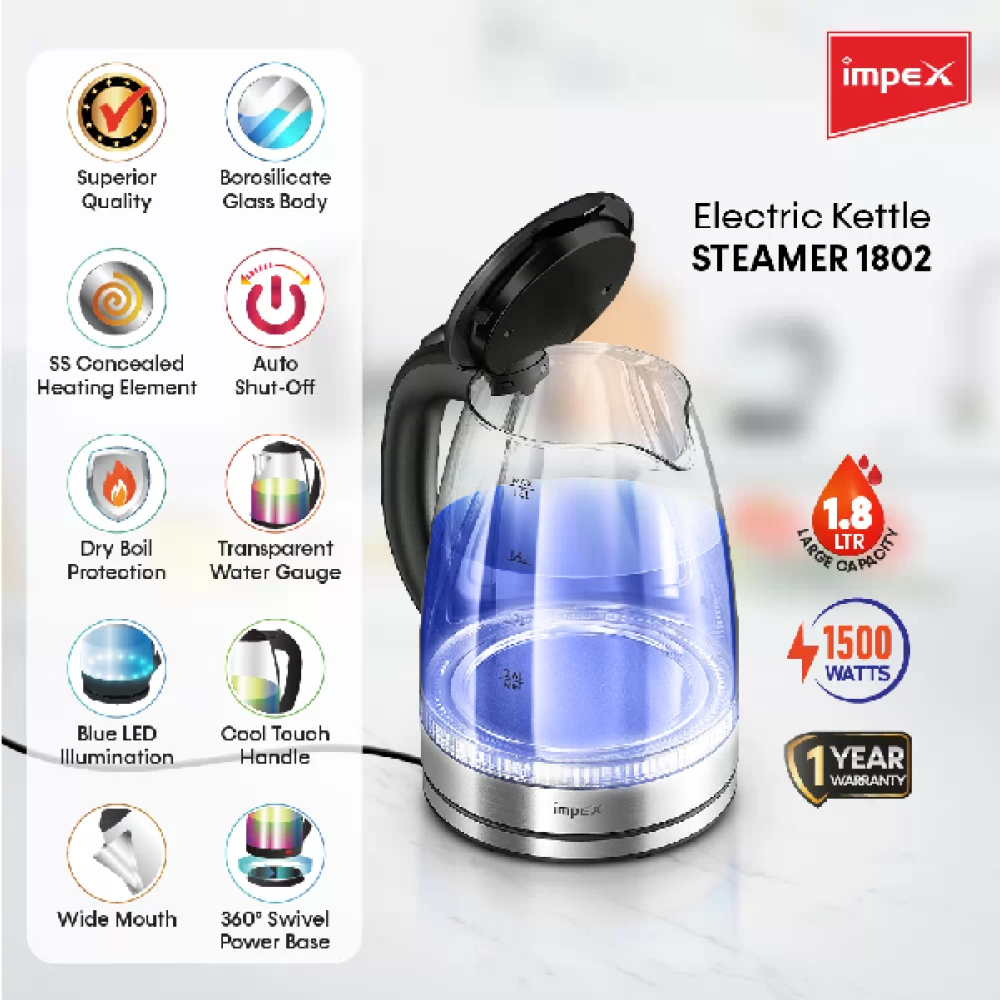 Impex Glass Water Kettle 1.8 Liters