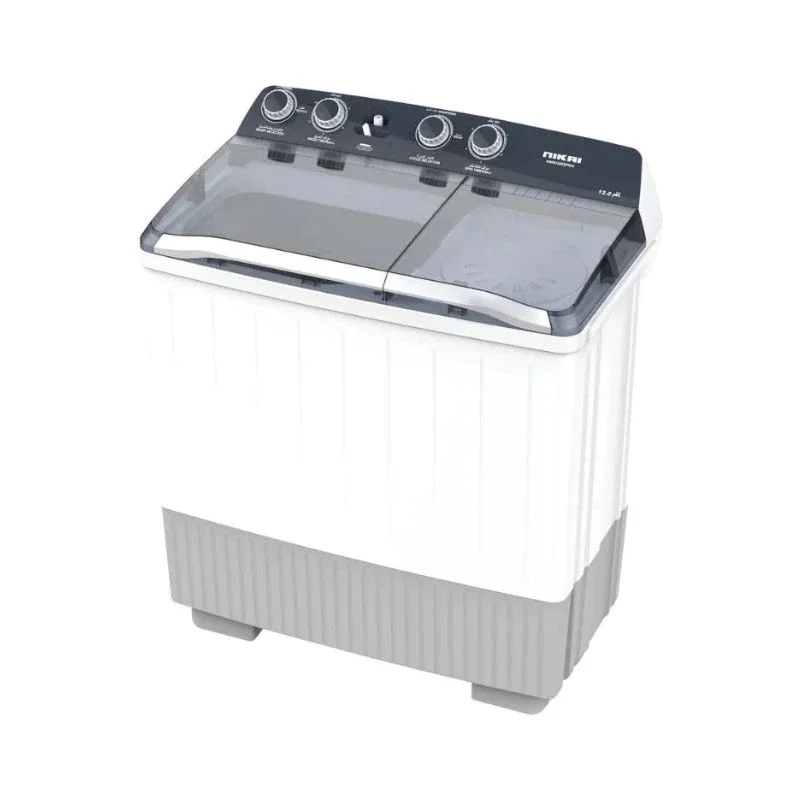 NIKAI Twin-Tub Washing Machine 12 KG, SEMI AUTO, WHITE