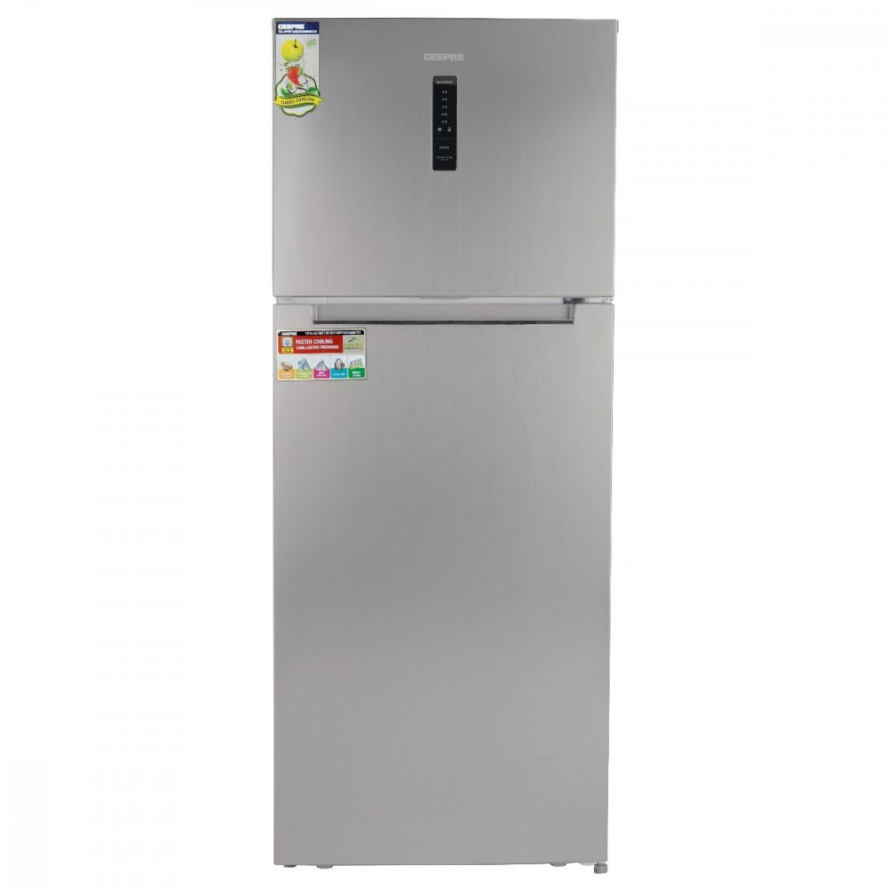 Geepas 2-Door Refrigerator, 420 Liters, 14.9 Cubic Feet, Steel
