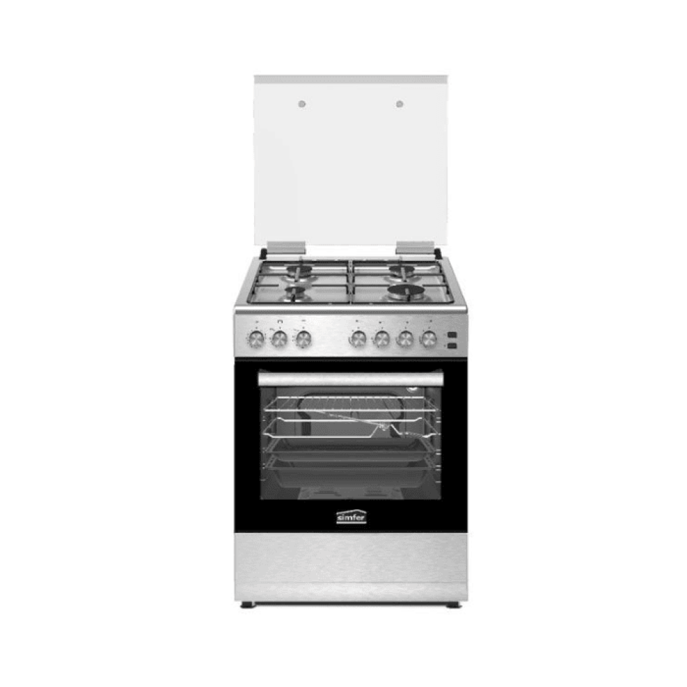 Simfer Gas Oven 60*60 cm, 4 Burners, Steel, Grill, Safety
