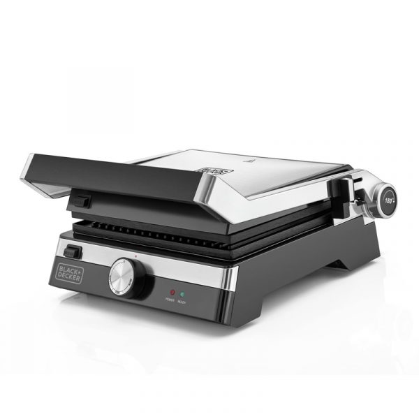 BLACK+DECKER Grill – Full Flat at 180 Degree – 5 Adjustable Heights – Black