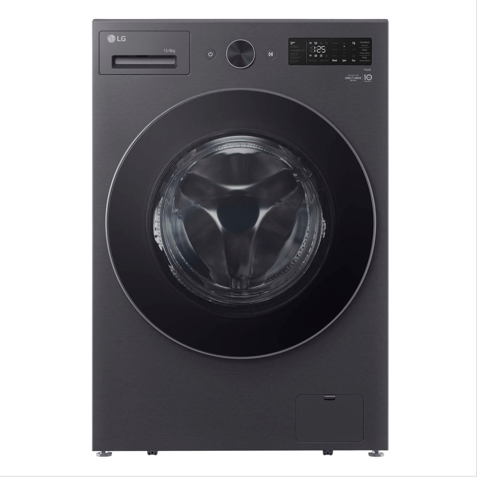 LG, Front Load Washer/Dryer 15kg/8Kg, 6 Motion Direct Drive, Matte Black