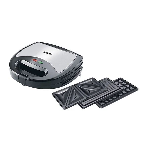 Nikai Sandwich Maker, 750 W, Three Detachable Plates, Grill, Sandwich, And Waffle, Non-Stick Coated Plates, Black