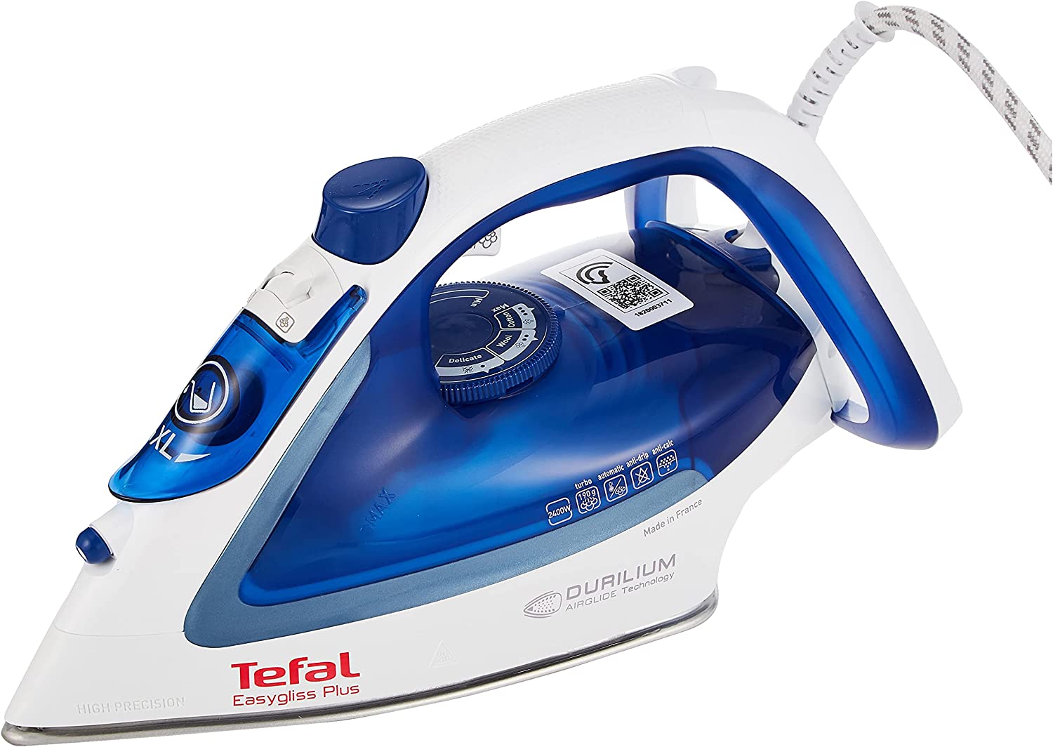 Tefal Easygliss Plus Steam Iron 2400W with Durilium AirGlide Soleplate – Blue/White