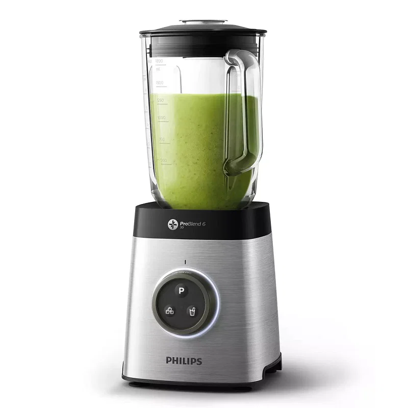 PHILIPS Blender 1400W, 2L Glass Jar, ProBlend 6 3D, Silver