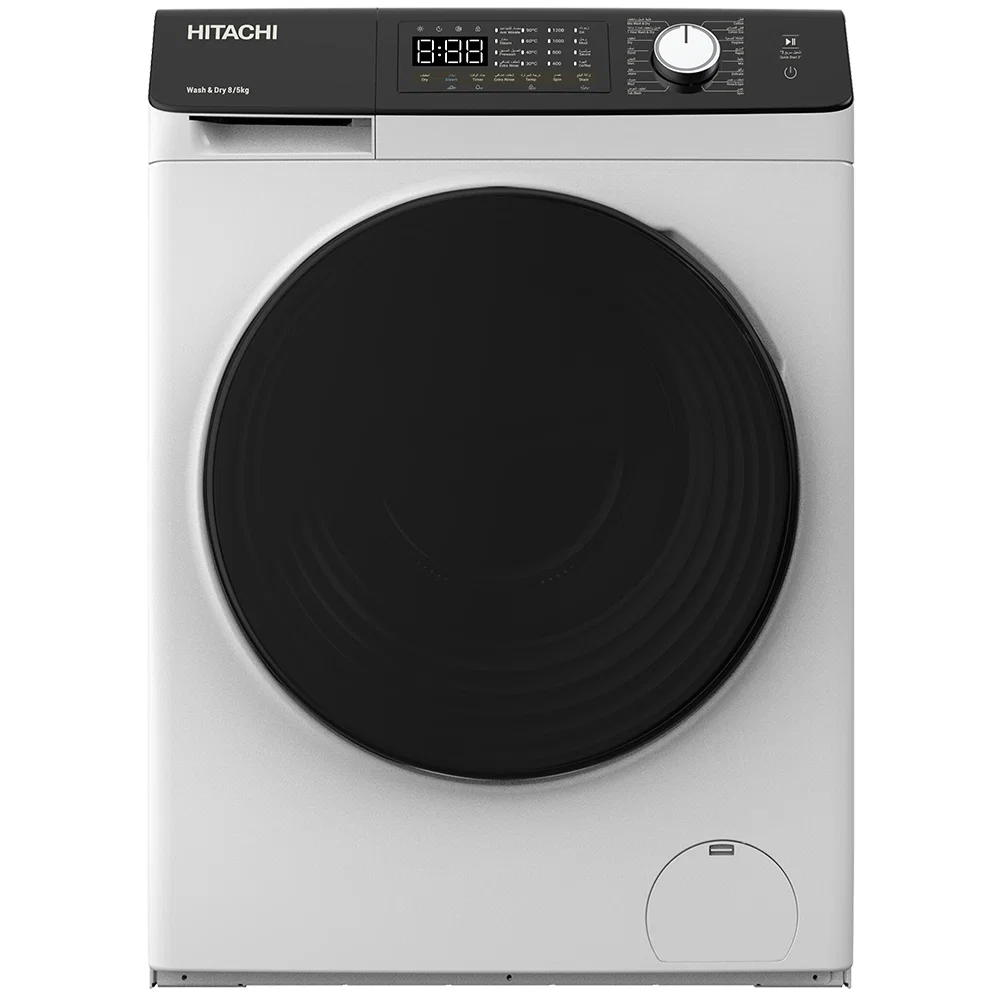 Hitachi - Automatic Front-Load Washing Machine, 8 kg, 5 kg, Steam Wash, Wrinkle-Free Wash, Stain Removal, White