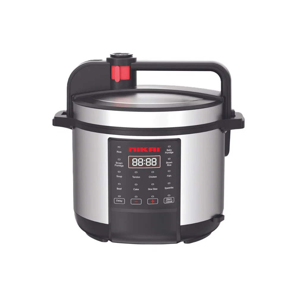 Nikai Pressure Cooker, 6 Liters, 15 Programs, 1000 Watts, Led Display Screen, 9 Systems, Silver