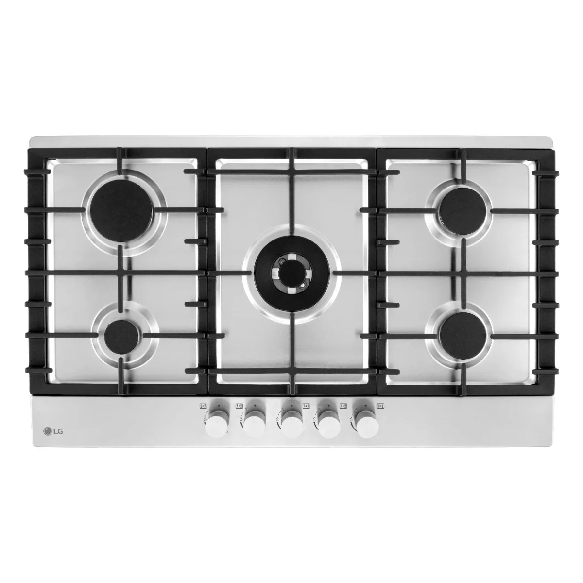 LG Built-in Gas Hob, 86 cm, 5 Burners, Cast Iron, Stainless Steel