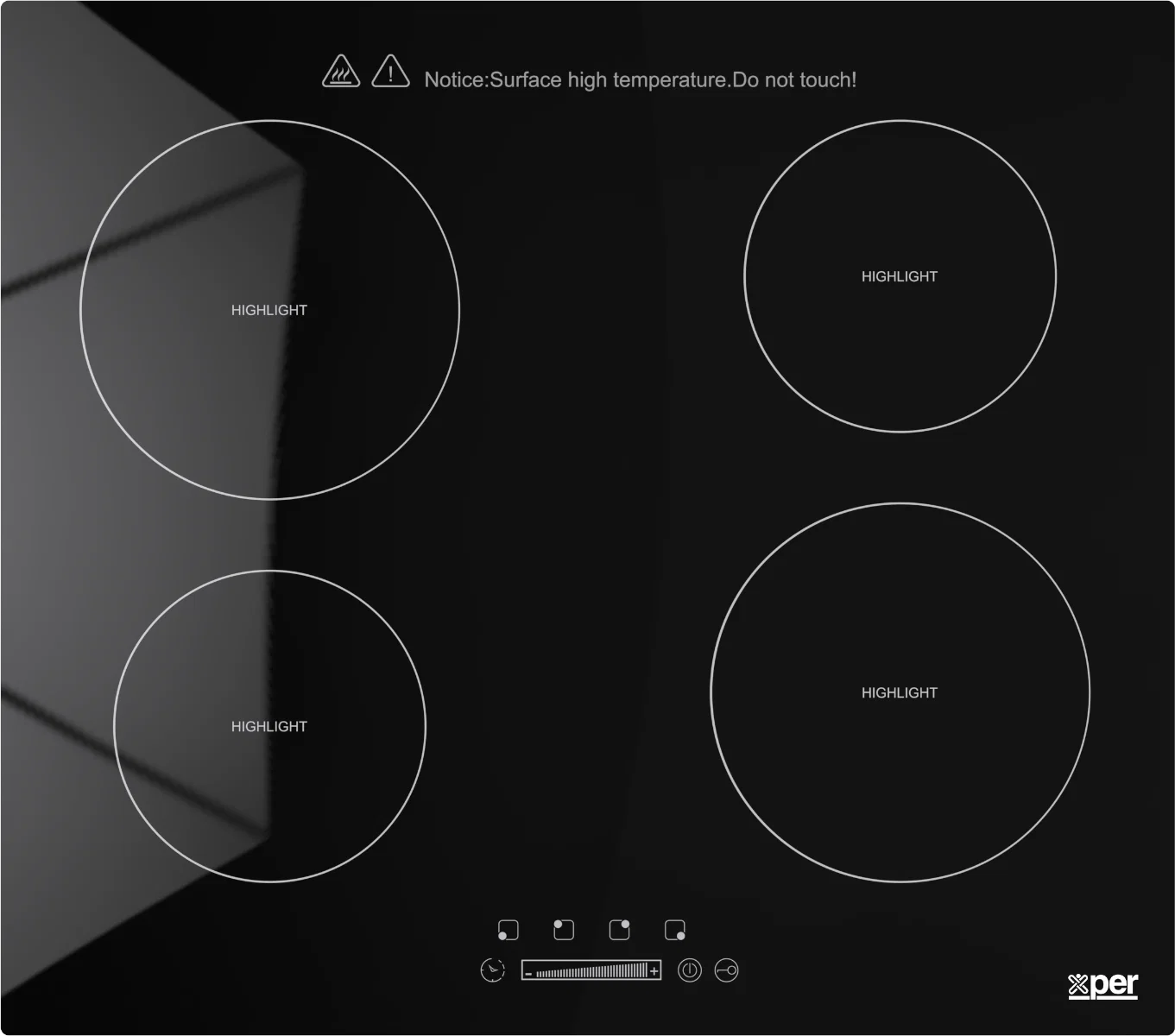 Xper Built-in Electric Ceramic Hob, 55.3 cm, 4 Burners, Touch, Black
