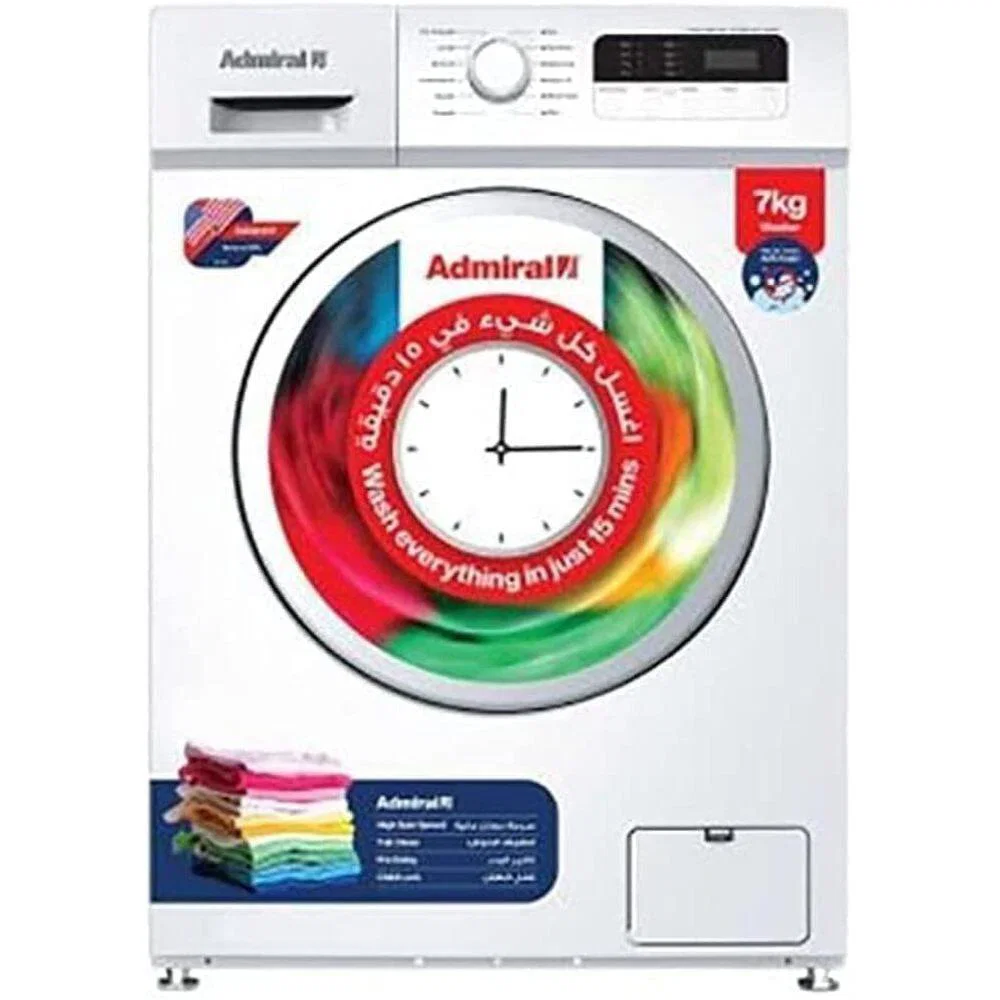 Admiral Front Load Washing Machine 7KG 1200 RPM Quick Wash 15 Min Child Lock Anti Foam White