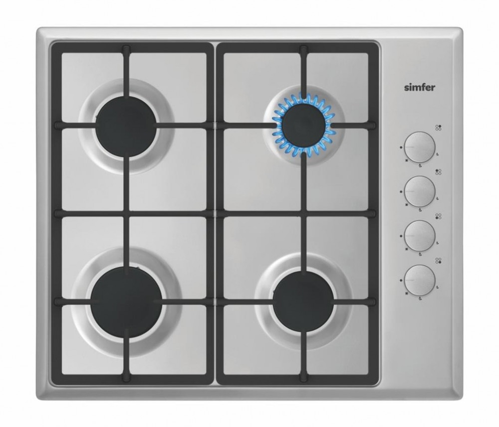 Simfer Built-in Gas Hob, 60cm, 4 Steel Burners, Self-Ignition