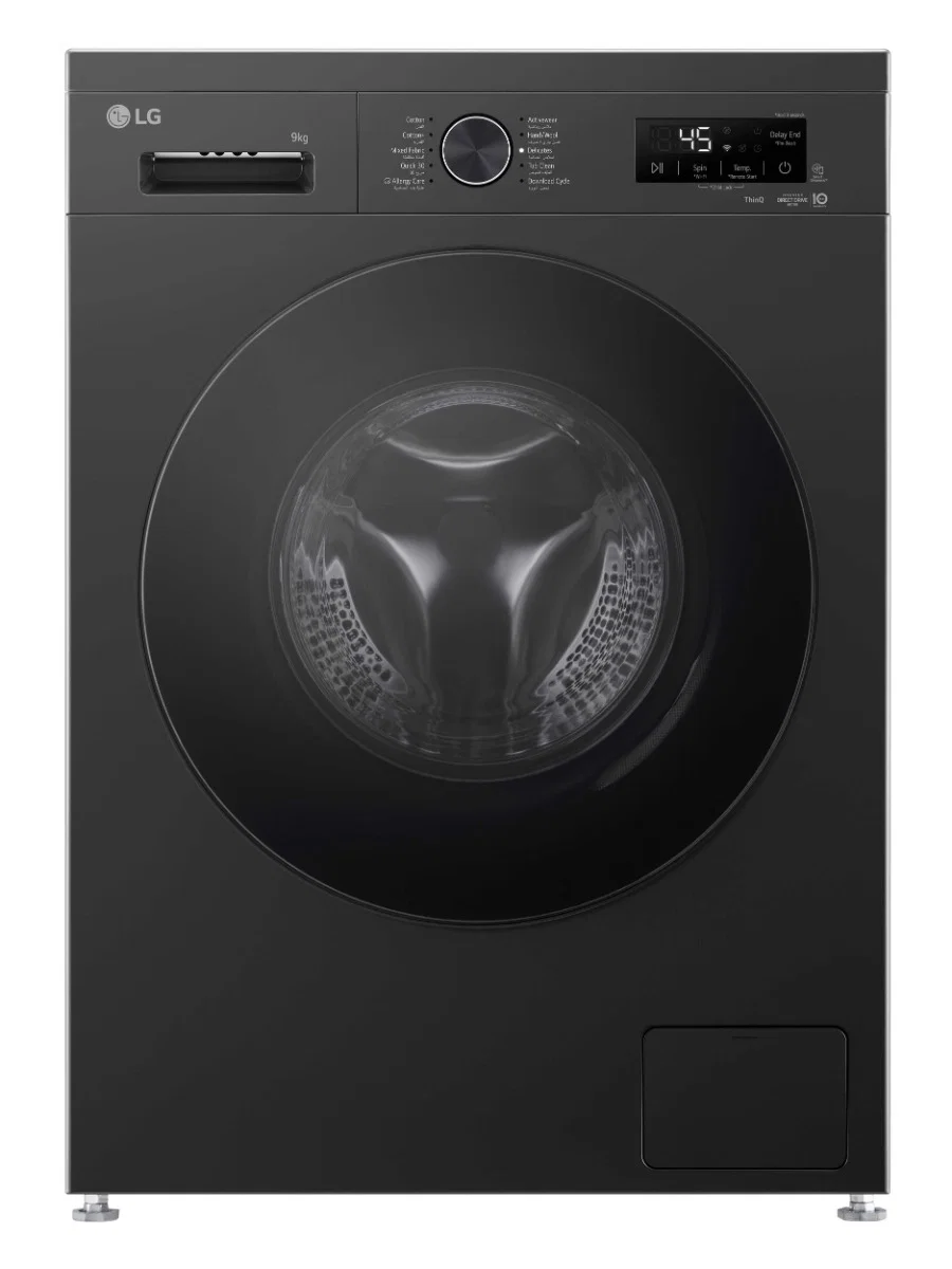 LG Front Load Washing Machine, Inverter, Without Dryer, 9 KG, 9 Programs, Black