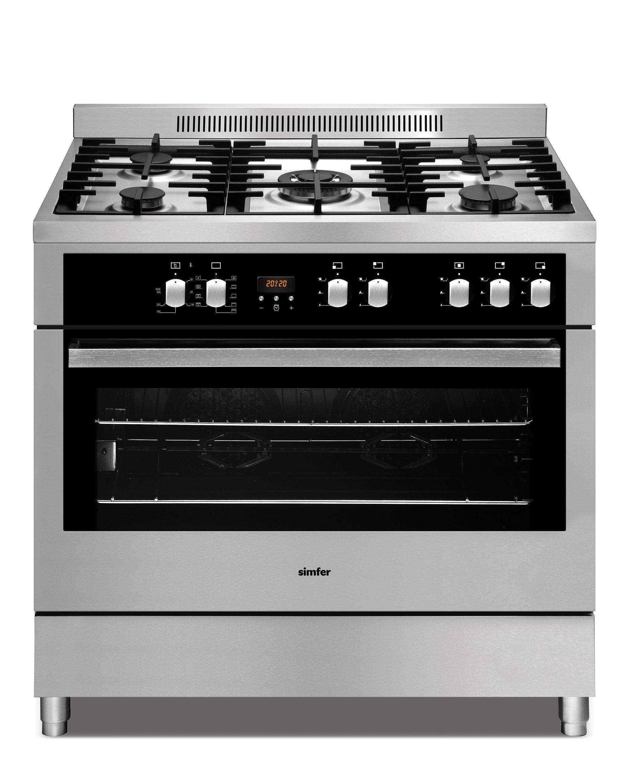 Simfer 90x60  Gas Cooker, 5 Burners, Full Safety, Full Inox