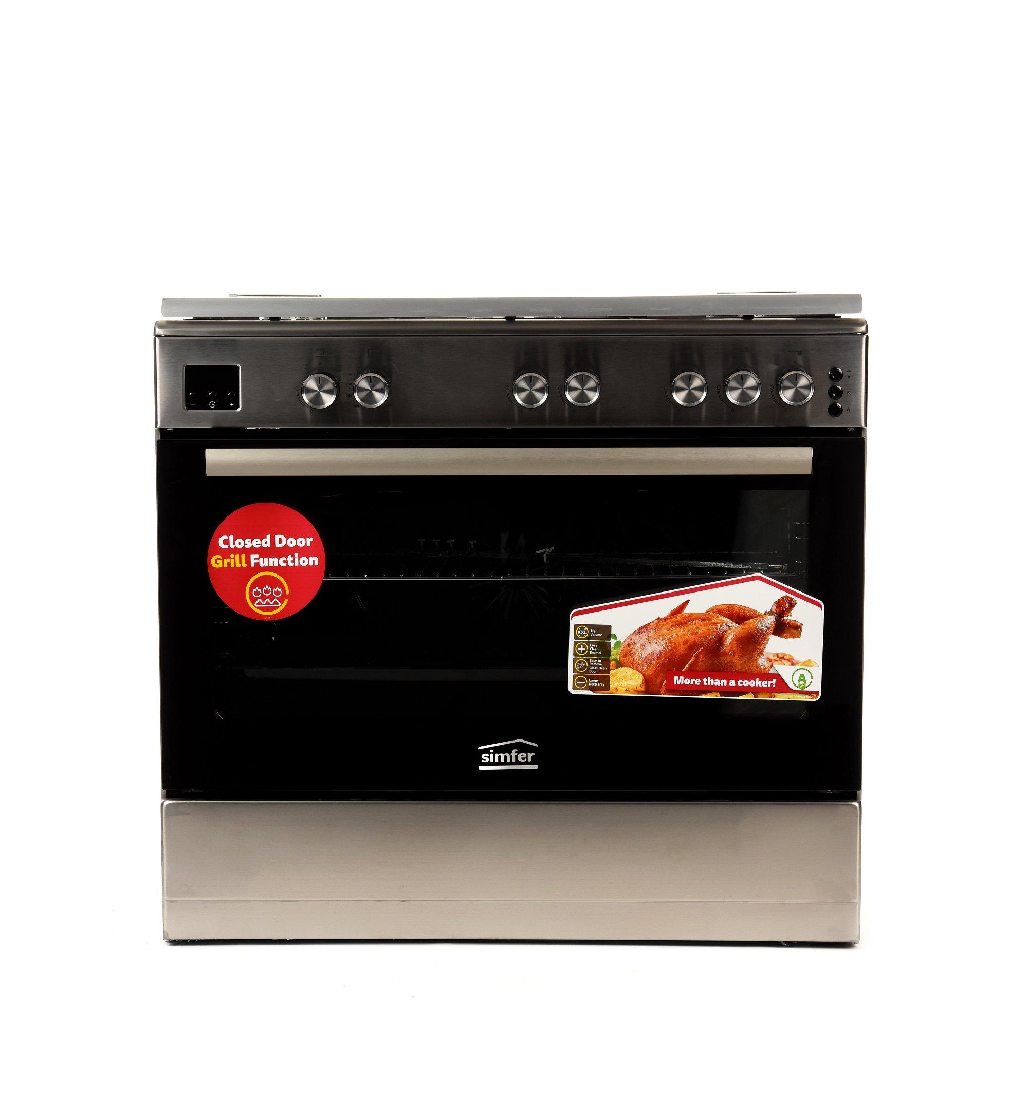 Simfer, Gas Cookers, 90x60, 5 SABAF Burners, SS with Silver Sides, Full Safety