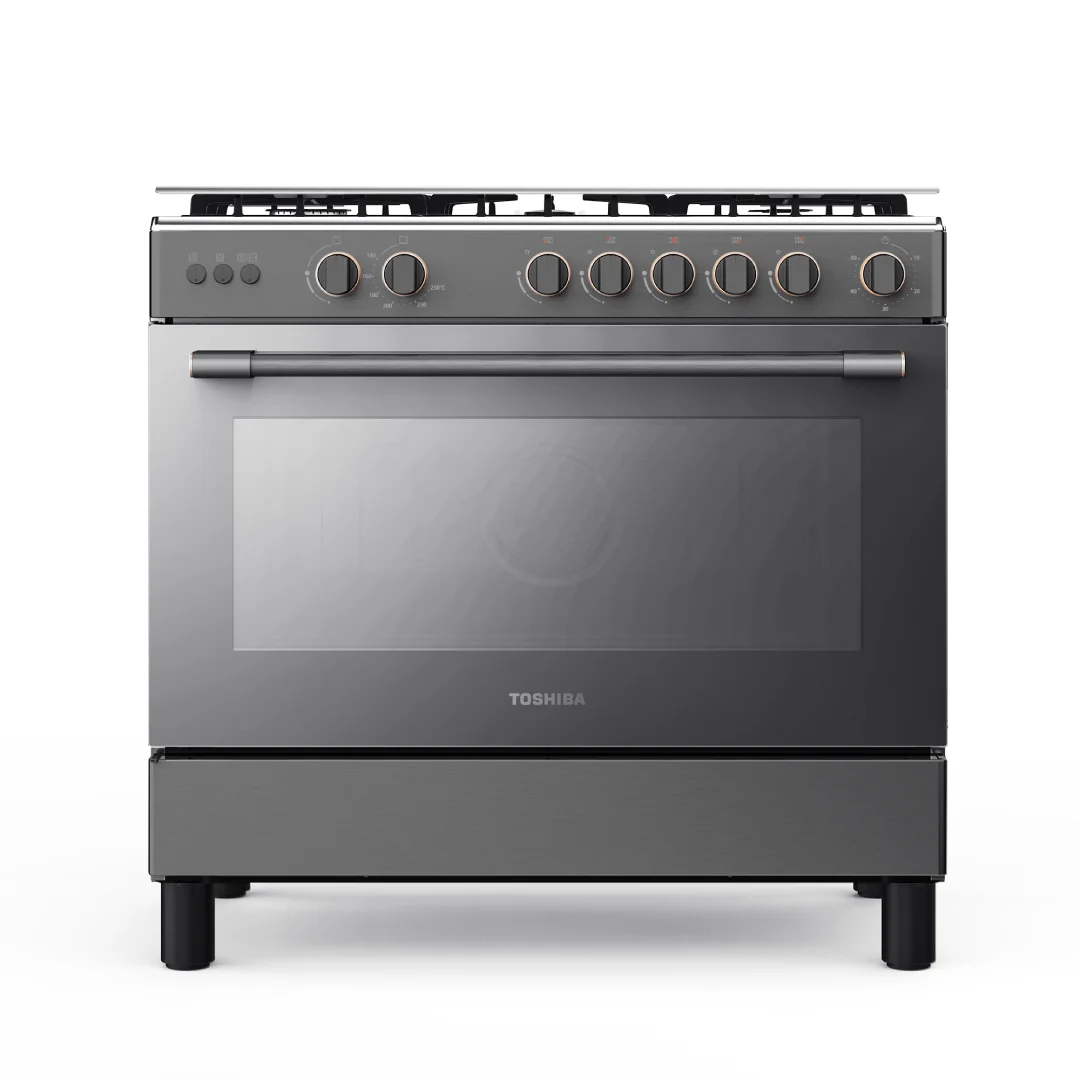 Toshiba Free Standing Gas Cooker 5 Burner 90x60 with Rotisserie and Convection Stainless Steel
