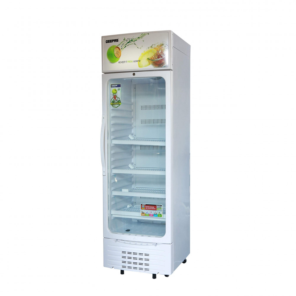 Geepas 238L Display Refrigerator with Glass Door, White