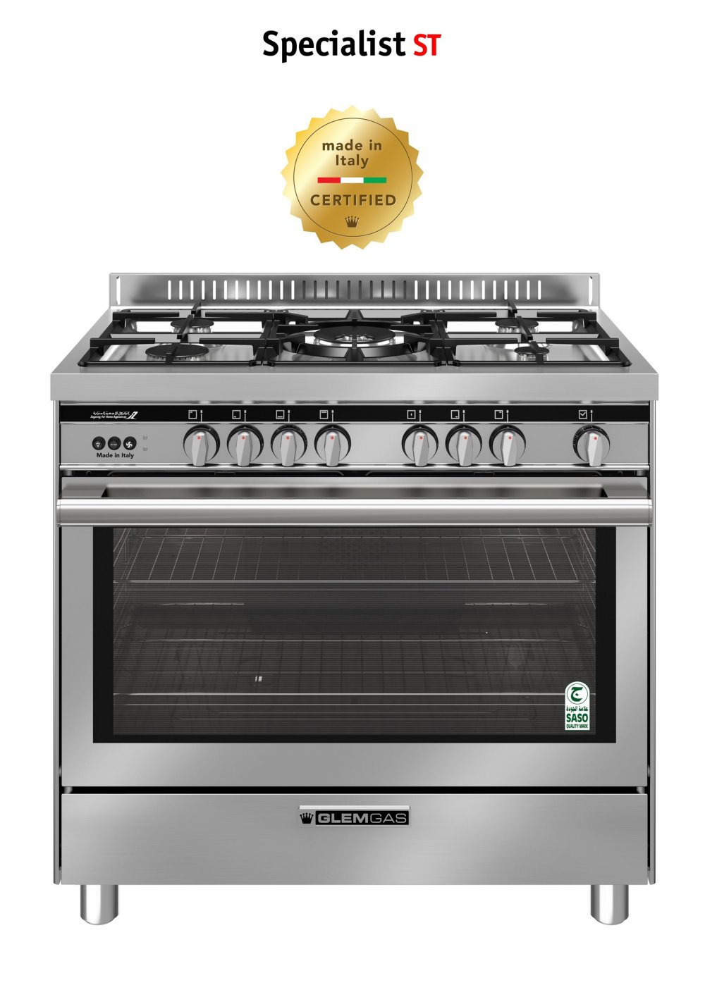 Glem Gas gas oven, 60*90 cm, 5 burners, full safety features, self-ignition, stainless steel, Italian made