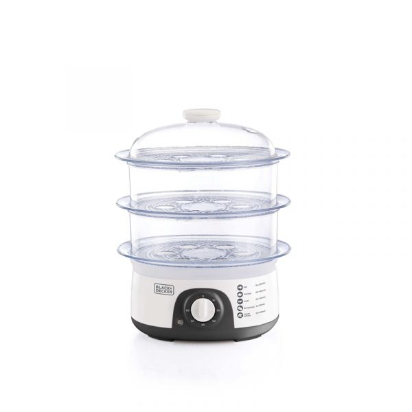 BLACK+DECKER Food Steamer – 10L Capacity – Integrated Timer – White
