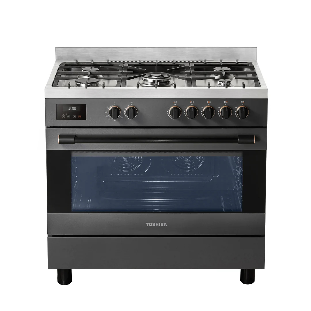 Toshiba Professional Gas Cooker 5 Burner 90x60 with Rotisserie and Double Convection Morandi Grey