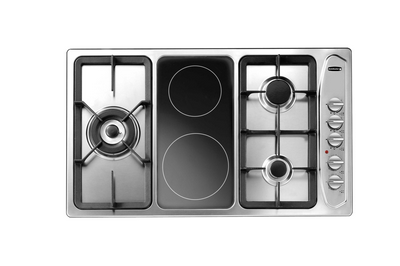 Kelvinator Built-in Hobs, 3 Gas Burners + 2 Electric Burners, Ceramic, 90 Cm, Steel (Wide Iron)