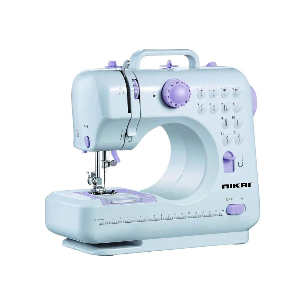 Nikai Sewing Machine, Multi-Function, 12 Built-In Stitch Patterns, Upper And Lower Sewing Mechanism, White