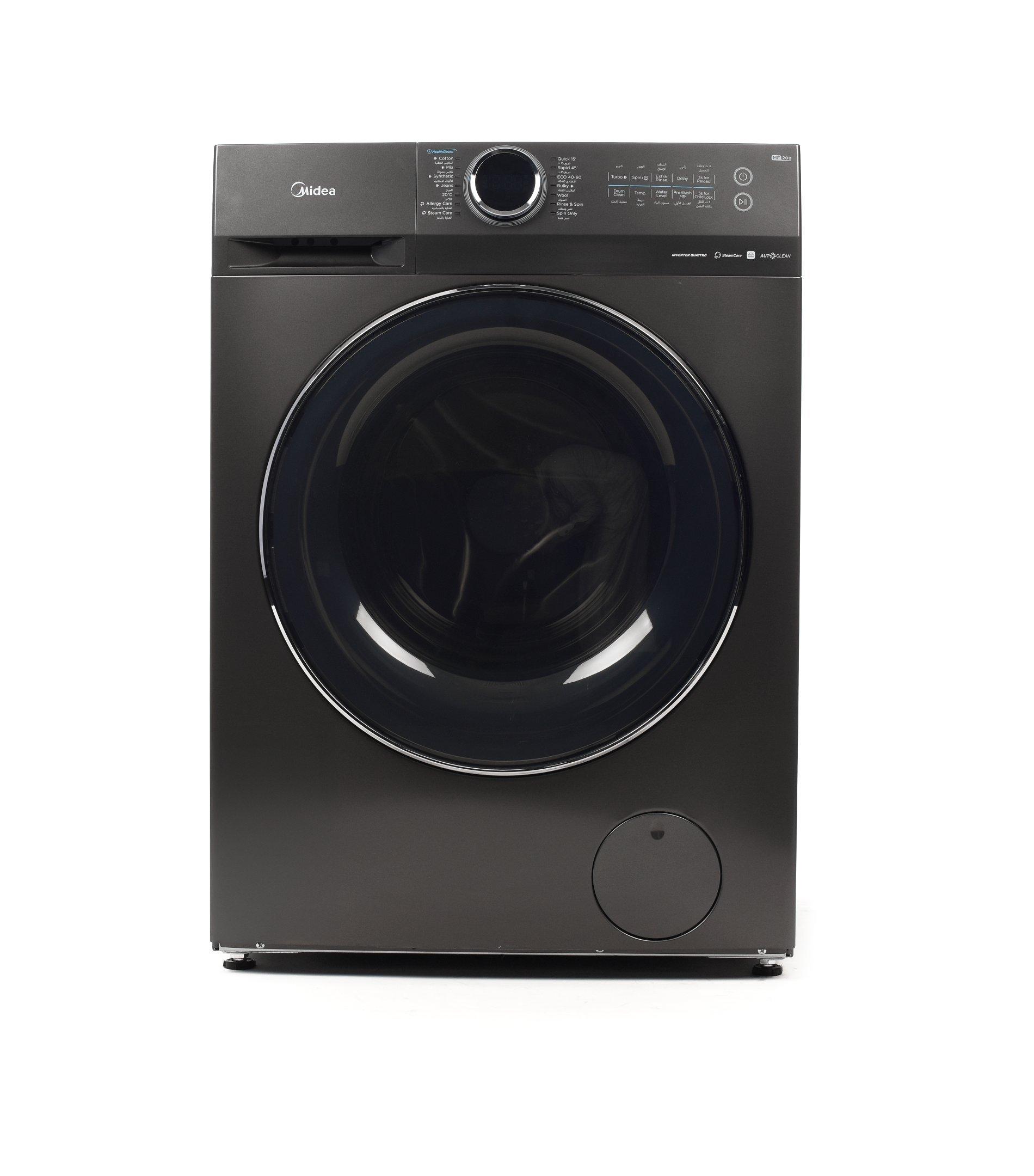 Midea Frontload Washing Machine, 12kg, Wi-Fi, Steam, Inverter, Titanium Color Black Door