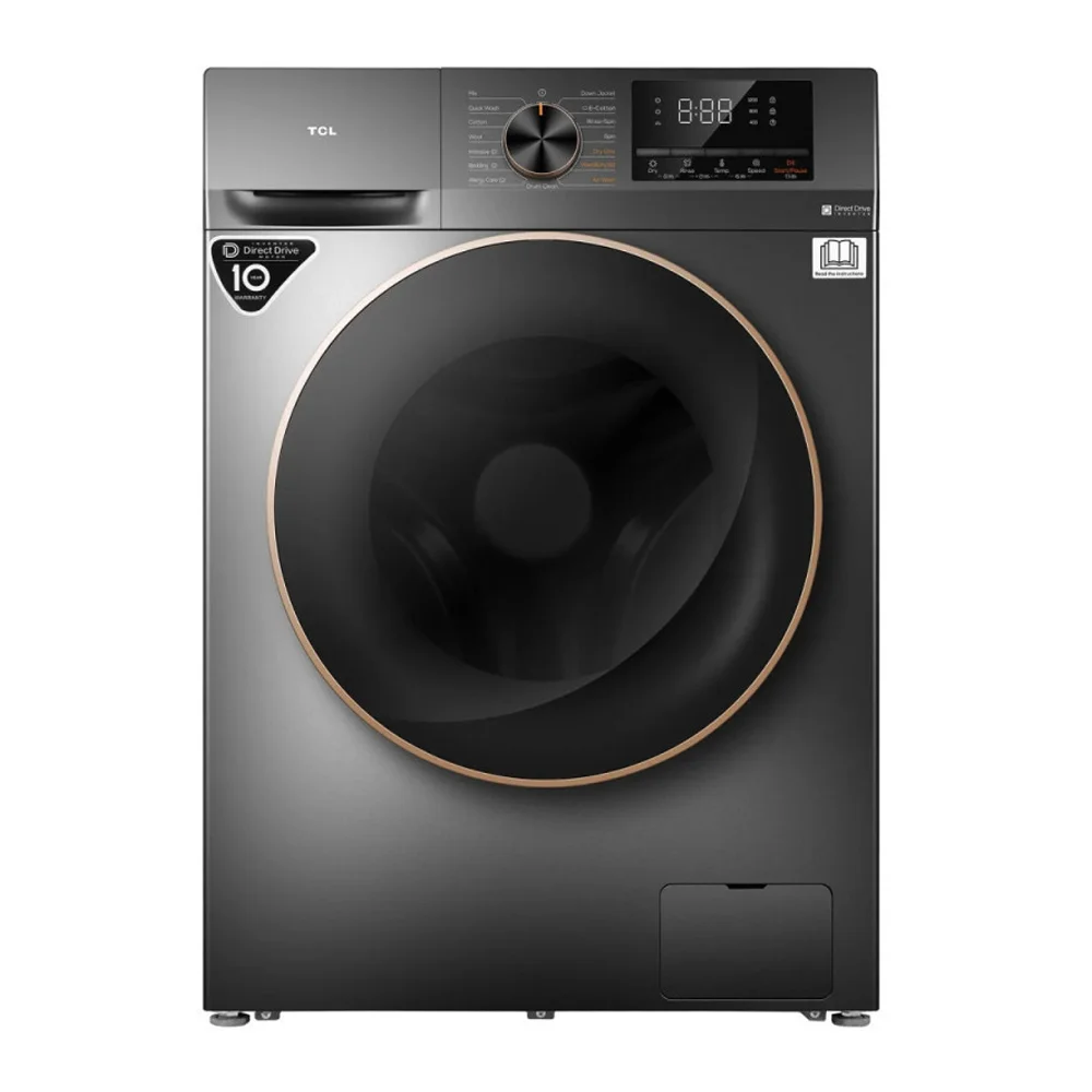 TCL Front-Load Automatic Washing Machine, Partial Dryer, 10 kg Capacity (Inverter – 50/60 Hz – Direct Drive Motor), Silver