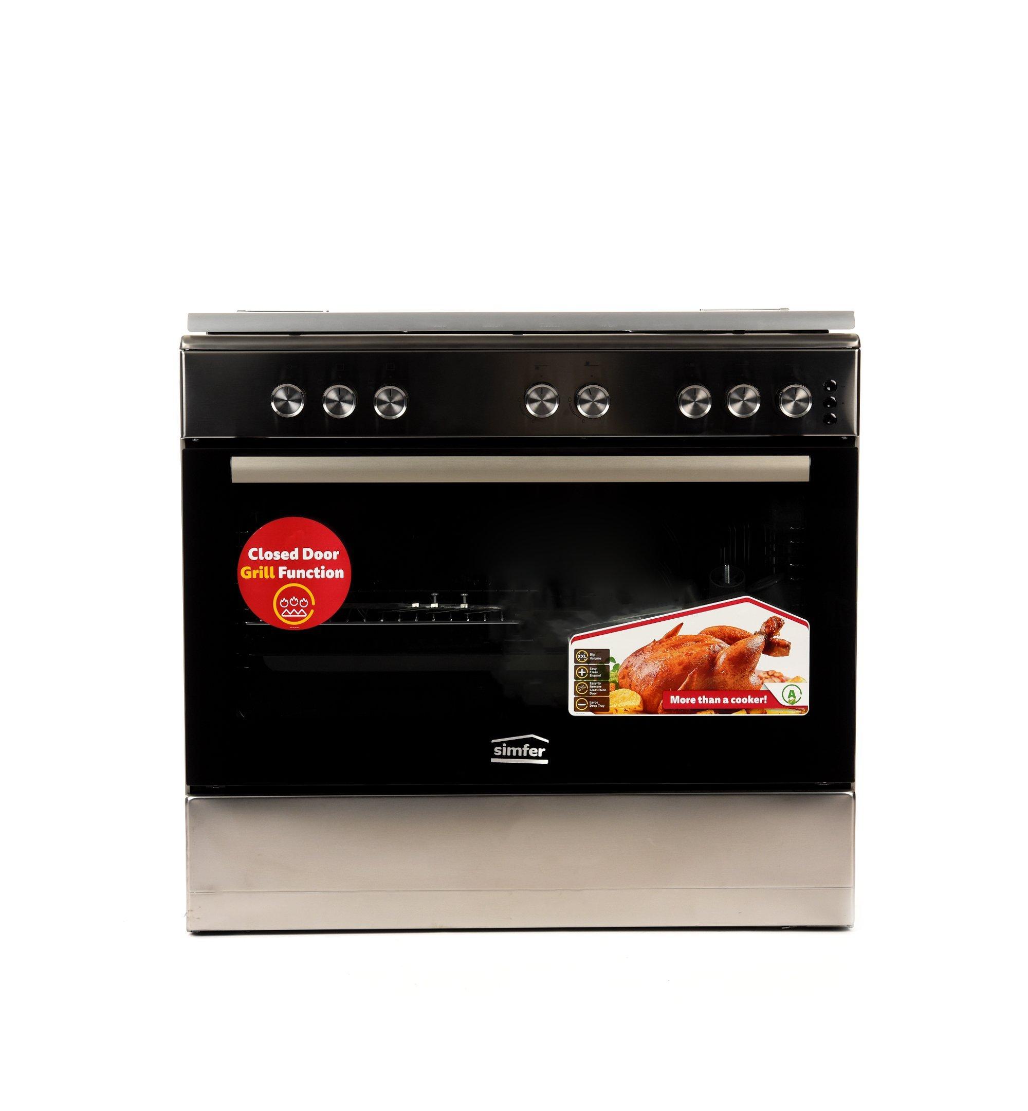 Simfer , 90x60, Gas Cooker, 5  Burners,4 Tecna & Central SABAF, SS with silver sides, Full Safety