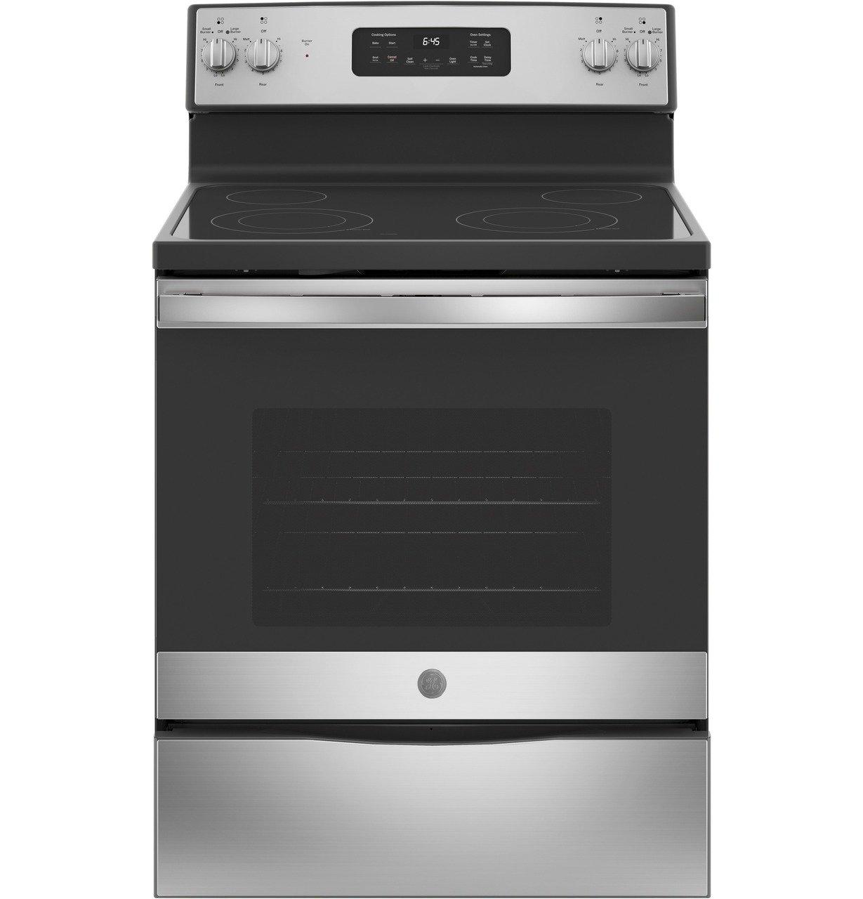 GE Freestanding Ceramic Electric Cooker Range, 4 Burner 2 Dual Burner,Stainless Steel