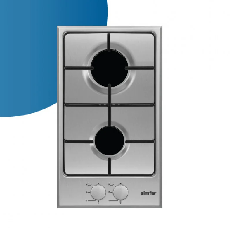 Simfer Built-in Gas Hob, 2 Burners, Steel, Self-Ignition