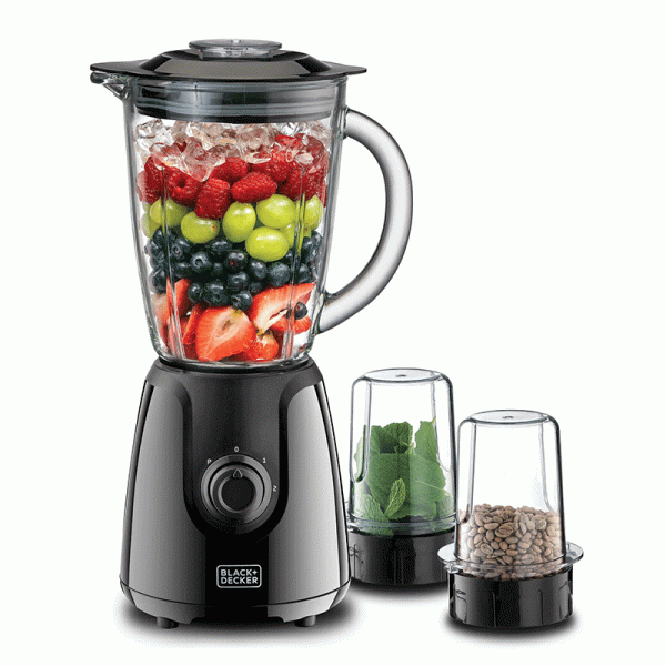 BLACK+DECKER Glass Blender with 2 grinder – 1.5L – 2 speeds – 400W – Black